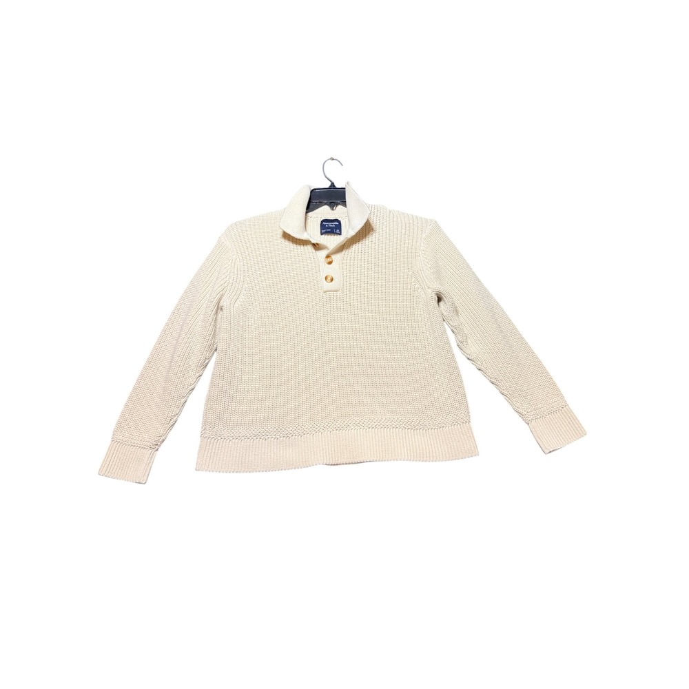 Abercrombie & Fitch Sweater Mens XS Cream Excellent Textured Mock Neck Button
